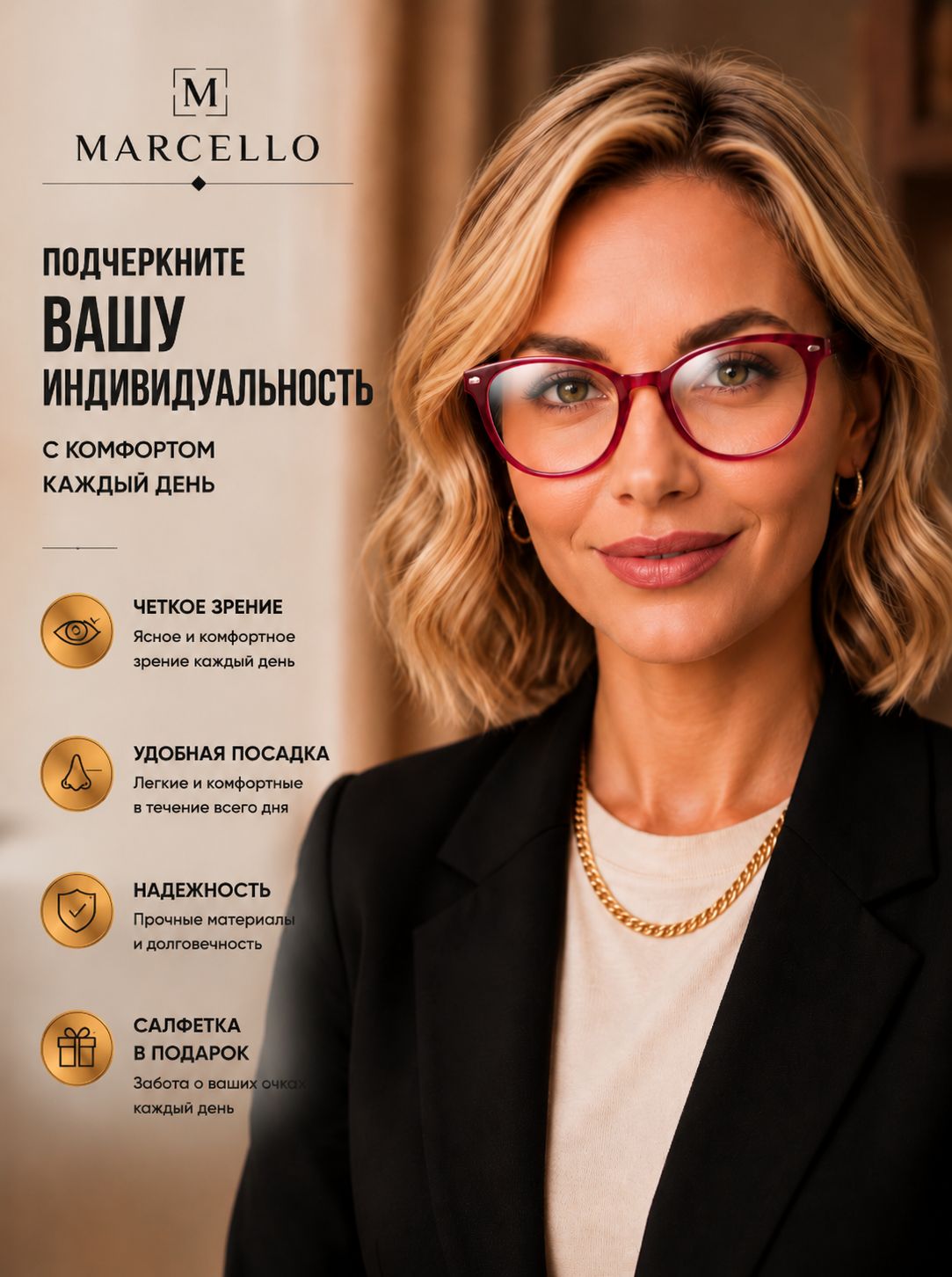 Готовые очки Marcello GA0446 C4 — вайфареры, женские — изображение 2